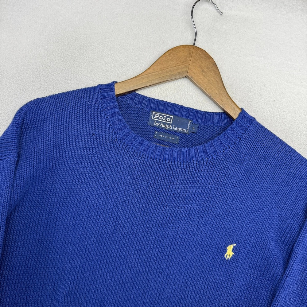 Vintage Ralph Lauren Sweater Mens Large Blue Crewneck Tight Knit Pullover 90s